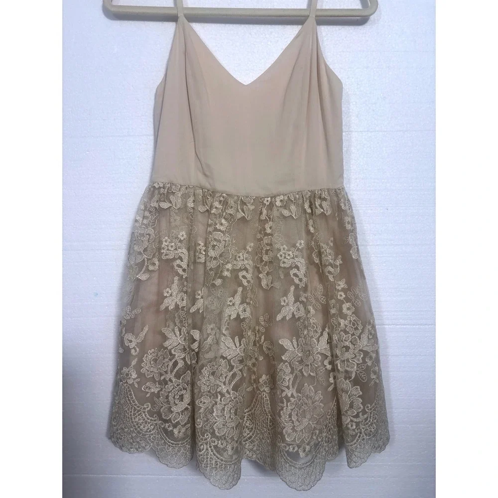 Alice + Olivia Juliane Lace Mini Dress Cream Bridal Ballerina Deep V Back S